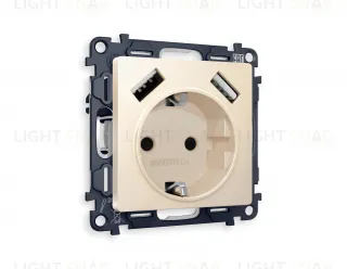 Розетка с заземлением и USB (A+A) Ambrella Volt Alfa 16A/250В, винтовой зажим, бежевый матовый VM155+AP3290 VM155 + AP3290