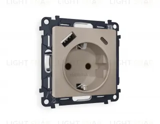 Розетка с заземлением и USB (A+C) Ambrella Volt Alfa 16A/250В, винтовой зажим, серо-бежевый матовый VM160+AP3700 VM160 + AP3700