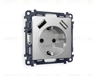 Розетка с заземлением и USB (A+A) Ambrella Volt Alfa 16A/250В, винтовой зажим, серебро глянец VM155+AP4090 VM155 + AP4090