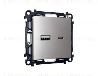 Розетка USB двойная для зарядки тип А+С 3000мА Ambrella Volt Alfa сталь матовый VM177+AP5110 VM177 + AP5110