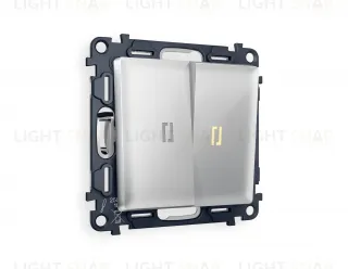 Выключатель двухклавишный проходной с подсветкой (мягкий теплый свет) Ambrella Volt Alfa 10A/250В серебро глянец VM120+G22Y+G22Y+AP4040 VM120 + G22Y + AP4040