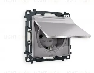 Розетка с заземлением с защитными шторками и крышкой Ambrella Volt Alfa 16A/250В, винтовой зажим, сталь матовый VM141+AP5080 VM141 + AP5080