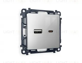 Розетка USB двойная для зарядки тип А+С 3000мА Ambrella Volt Alfa серебро глянец VM177+AP4110 VM177 + AP4110