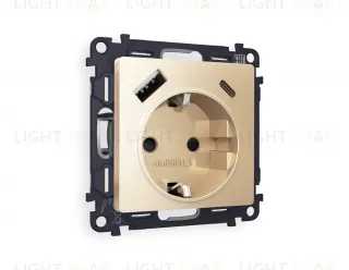 Розетка с заземлением и USB (A+C) Ambrella Volt Alfa 16A/250В, винтовой зажим, шампань VM160+AP6100 VM160 + AP6100