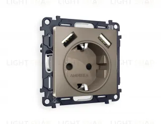 Розетка с заземлением и USB (A+A) Ambrella Volt Alfa 16A/250В, винтовой зажим, темная бронза матовый VM155+AP6390 VM155 + AP6390