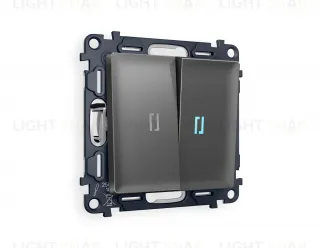 Выключатель двухклавишный проходной с подсветкой (голубой свет) Ambrella Volt Alfa 10A/250В антрацит серый VM120+G29B+G29B+AP6540 VM120 + G29B + AP6540