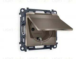 Розетка с заземлением с защитными шторками и крышкой Ambrella Volt Alfa 16A/250В, винтовой зажим, темная бронза матовый VM141+AP6380 VM141 + AP6380