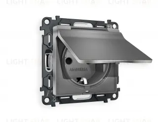 Розетка с заземлением с защитными шторками и крышкой Ambrella Volt Alfa 16A/250В, винтовой зажим, антрацит серый VM141+AP6580 VM141 + AP6580