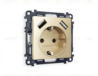 Розетка с заземлением и USB (A+A) Ambrella Volt Alfa 16A/250В, винтовой зажим, шампань VM155+AP6090 VM155 + AP6090