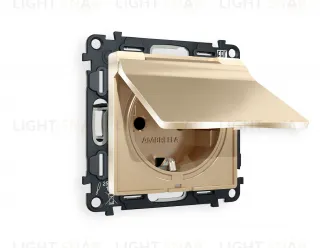 Розетка с заземлением с защитными шторками и крышкой Ambrella Volt Alfa 16A/250В, винтовой зажим, шампань VM141+AP6080 VM141 + AP6080