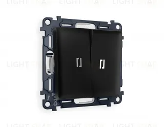 Выключатель двухклавишный с подсветкой (нейтральный белый свет) Ambrella Volt Alfa 10A/250В черный матовый VM115+G14W+G14W+AP8040 VM115 + G14W + AP8040