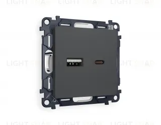 Розетка USB двойная для зарядки тип А+С 3000мА Ambrella Volt Alfa графит VM177+AP9110 VM177 + AP9110