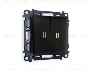 Выключатель двухклавишный проходной с подсветкой (мягкий теплый свет) Ambrella Volt Alfa 10A/250В черный матовый VM120+G22Y+G22Y+AP8040 VM120 + G22Y + AP8040