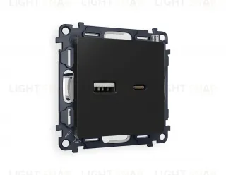 Розетка USB двойная для зарядки тип А+С 3000мА Ambrella Volt Alfa черный матовый VM177+AP8110 VM177 + AP8110