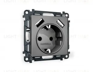 Розетка с заземлением и USB (A+A) Ambrella Volt Alfa 16A/250В, винтовой зажим, антрацит серый VM155+AP6590 VM155 + AP6590