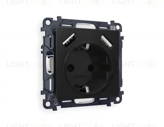 Розетка с заземлением и USB (A+A) Ambrella Volt Alfa 16A/250В, винтовой зажим, черный матовый VM155+AP8090 VM155 + AP8090