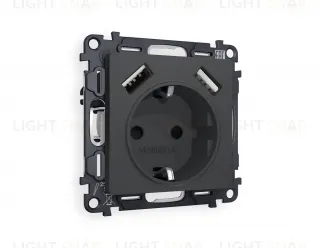 Розетка с заземлением и USB (A+A) Ambrella Volt Alfa 16A/250В, винтовой зажим, графит VM155+AP9090 VM155 + AP9090