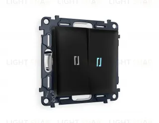 Выключатель двухклавишный проходной с подсветкой (голубой свет) Ambrella Volt Alfa 10A/250В черный матовый VM120+G29B+G29B+AP8040 VM120 + G29B + AP8040