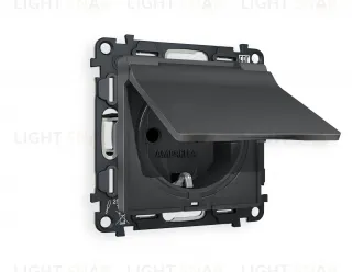 Розетка с заземлением с защитными шторками и крышкой Ambrella Volt Alfa 16A/250В, винтовой зажим, графит VM141+AP9080 VM141 + AP9080