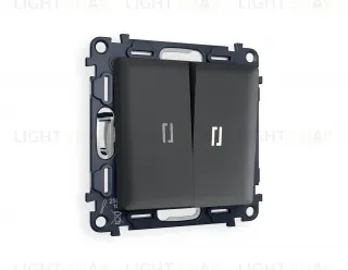 Выключатель двухклавишный проходной с подсветкой (нейтральный белый свет) Ambrella Volt Alfa 10A/250В графит VM120+G25W+G25W+AP9040 VM120 + G25W + AP9040