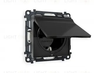 Розетка с заземлением с защитными шторками и крышкой Ambrella Volt Alfa 16A/250В, винтовой зажим, черный матовый VM141+AP8080 VM141 + AP8080