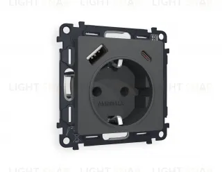 Розетка с заземлением и USB (A+C) Ambrella Volt Alfa 16A/250В, винтовой зажим, графит VM160+AP9100 VM160 + AP9100
