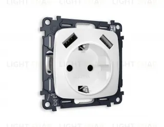 Розетка с заземлением и USB (A+A) Ambrella Volt Omega 16A/250В, винтовой зажим, белый матовый VM155+OP1290 VM155 + OP1290