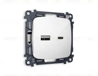 Розетка USB двойная для зарядки тип А+С 3000мА Ambrella Volt Omega белый глянец VM177+OP1110 VM177 + OP1110