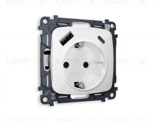 Розетка с заземлением и USB (A+C) Ambrella Volt Omega 16A/250В, винтовой зажим, белый глянец VM160+OP1100 VM160 + OP1100