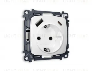 Розетка с заземлением и USB (A+C) Ambrella Volt Omega 16A/250В, винтовой зажим, белый матовый VM160+OP1300 VM160 + OP1300