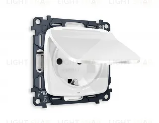 Розетка с заземлением с защитными шторками и крышкой Ambrella Volt Omega 16A/250В, винтовой зажим, белый глянец VM141+OP1080 VM141 + OP1080