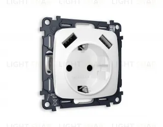 Розетка с заземлением и USB (A+A) Ambrella Volt Omega 16A/250В, винтовой зажим, белый глянец VM155+OP1090 VM155 + OP1090