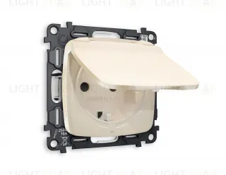 Розетка с заземлением с защитными шторками и крышкой Ambrella Volt Omega 16A/250В, винтовой зажим, бежевый глянец VM141+OP3080 VM141 + OP3080