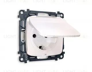 Розетка с заземлением с защитными шторками и крышкой Ambrella Volt Omega 16A/250В, винтовой зажим, жемчуг VM141+OP2080 VM141 + OP2080