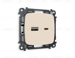 Розетка USB двойная для зарядки тип А+С 3000мА Ambrella Volt Omega бежевый матовый VM177+OP3310 VM177 + OP3310