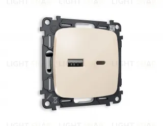 Розетка USB двойная для зарядки тип А+С 3000мА Ambrella Volt Omega бежевый глянец VM177+OP3110 VM177 + OP3110