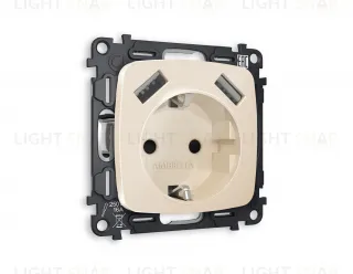 Розетка с заземлением и USB (A+A) Ambrella Volt Omega 16A/250В, винтовой зажим, бежевый глянец VM155+OP3090 VM155 + OP3090