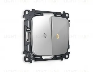 Выключатель двухклавишный с подсветкой (мягкий теплый свет) Ambrella Volt Omega 10A/250В серебро глянец VM115+G11Y+G11Y+OP4040 VM115 + G11Y + OP4040