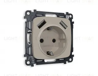 Розетка с заземлением и USB (A+A) Ambrella Volt Omega 16A/250В, винтовой зажим, серо-бежевый матовый VM155+OP3690 VM155 + OP3690