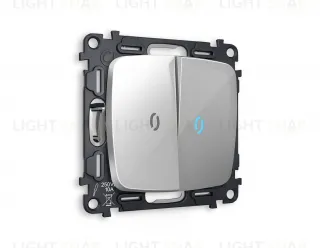 Выключатель двухклавишный с подсветкой (голубой свет) Ambrella Volt Omega 10A/250В серебро глянец VM115+G17B+G17B+OP4040 VM115 + G17B + OP4040