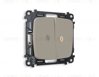 Выключатель двухклавишный проходной с подсветкой (мягкий теплый свет) Ambrella Volt Omega 10A/250В серо-бежевый матовый VM120+G22Y+G22Y+OP3640 VM120 + G22Y + OP3640