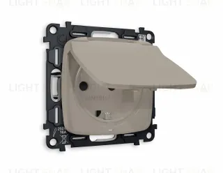 Розетка с заземлением с защитными шторками и крышкой Ambrella Volt Omega 16A/250В, винтовой зажим, серо-бежевый матовый VM141+OP3680 VM141 + OP3680