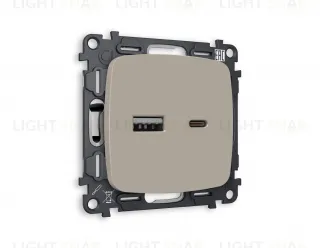 Розетка USB двойная для зарядки тип А+С 3000мА Ambrella Volt Omega серо-бежевый матовый VM177+OP3710 VM177 + OP3710