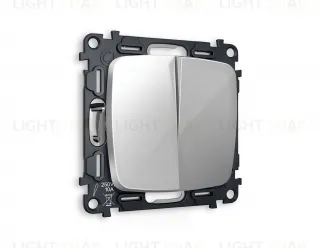 Выключатель двухклавишный проходной (из 2-х мест) Ambrella Volt Omega 10A/250В серебро глянец VM120+OP4030 VM120 + OP4030