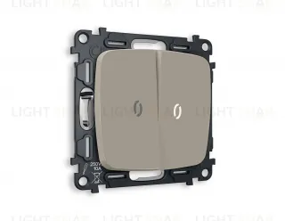Выключатель двухклавишный проходной с подсветкой (нейтральный белый свет) Ambrella Volt Omega 10A/250В серо-бежевый матовый VM120+G25W+G25W+OP3640 VM120 + G25W + OP3640