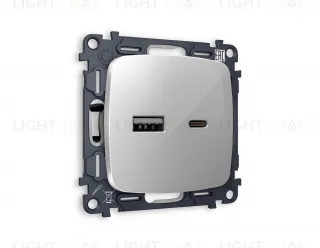 Розетка USB двойная для зарядки тип А+С 3000мА Ambrella Volt Omega серебро глянец VM177+OP4110 VM177 + OP4110