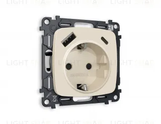 Розетка с заземлением и USB (A+C) Ambrella Volt Omega 16A/250В, винтовой зажим, бежевый матовый VM160+OP3300 VM160 + OP3300