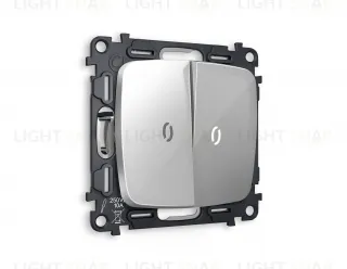 Выключатель двухклавишный проходной с подсветкой (нейтральный белый свет) Ambrella Volt Omega 10A/250В серебро глянец VM120+G25W+G25W+OP4040 VM120 + G25W + OP4040
