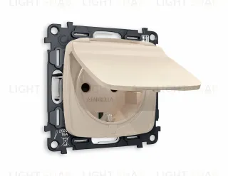 Розетка с заземлением с защитными шторками и крышкой Ambrella Volt Omega 16A/250В, винтовой зажим, бежевый матовый VM141+OP3280 VM141 + OP3280