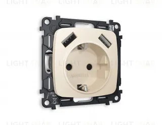 Розетка с заземлением и USB (A+A) Ambrella Volt Omega 16A/250В, винтовой зажим, бежевый матовый VM155+OP3290 VM155 + OP3290
